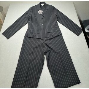 Pride & Joy Pant Suit Pinstripe 2 Piece Black Womens Size 16 Polyester